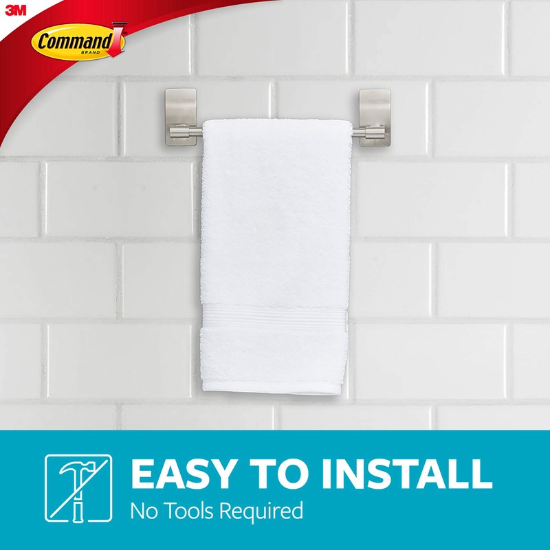 Command Hand Towel Bar Satin Nickel with 4 Water Resistant