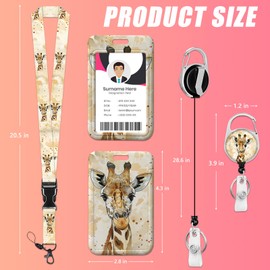 Cute Giraffe ID Badge Holder with Lanyards, Detachable Lanyards for ID Badges, Retractable Badge Reel with Heavy Duty Clip for Nurse Teacher Office Staff Student