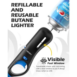 NEON Lighter, Refillable Butane Candle Lighter, 4 Pack Multi-Purpose Reusable Lighters with Long Metal Wand and Adjustable Soft Flame for BBQ, Grill, Stove, Camping, Hiking, Fireplaces, Kitchen