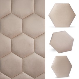 Wall!Supply - Cream Hexagon Velvet Wall Panels - Plush Textile Wall Covering for Feature Walls - Textured Peel-and-Stick Wallpaper Alternative - Sound Dampening - Easy DIY Installation (2-Pack)