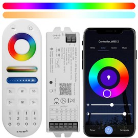 XXK LM091+WB5 WiFi Remote Controller Kit for RGB CCT RGBW Dimming LED Strip Lights, 4-Zone RF Wireless Control + DC12-24V 5-in-1 LED Controller Compatible with Alexa Google Home Smart Life Tuya APP