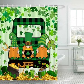 CYREKUD 72" x 72" St. Patrick's Day Shower Curtain Irish Green Shamrock Gnome Truck Bathroom Set Spring Holiday Home Bath Bathtub Decor Durable Fabric Machine Washable with 12 Hooks