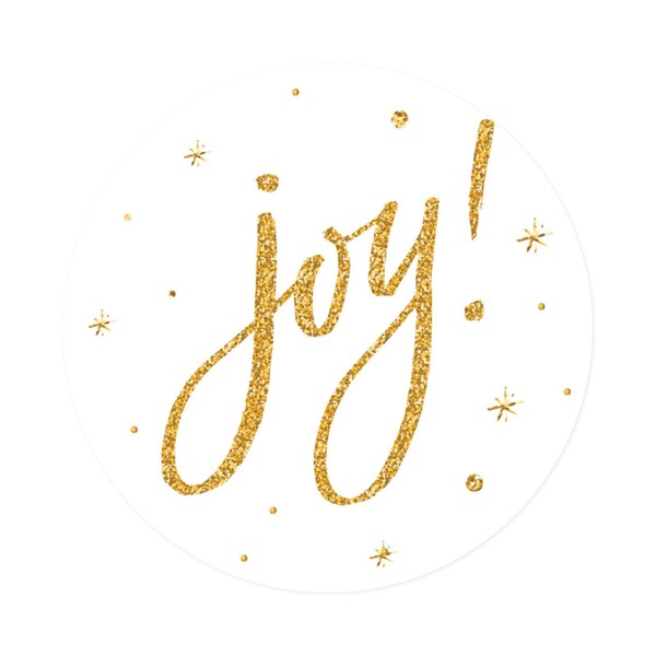 Andaz Press Christmas Round Circle Gift Sticker Labels, Faux Gold Glitter Joy on White, 40-Pack, Stationery Packaging Envelope Letter Label