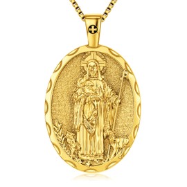 OigvcoTe Religious Oval Medallion Pendant Necklace, 18K Gold Plated, Jesus Shepherd Design, Box Chain st Jesus pendant for men(Jesus（Gold） 08)