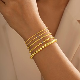 Turandoss Gold Bracelets for Women Trendy - 5PCS Gold Glass Beads Bracelet for Women, Layered Stackable Bracelets, Beaded Stretch Bracelet, Birthday Gifts for Her Mom Girlfriend Wife