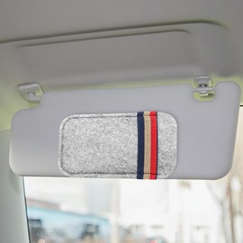 DUSCOKE Sunglasses Holder for Car Sun Visor, Multifunctional Auto Eyeglasses Protective Storage Pocket with Clip, Vehicle Interior Organizer Accessories for Pen, Key, Card, License (Grey White)