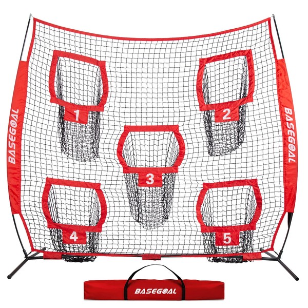BaseGoal 8 x 8ft Football Nets for Throwing,Football Target,Quarterback Training Equipment with 5 Target Pockets for Improving Football Accuracy Throwing (Football net, Red)