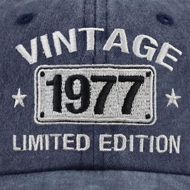 Vintage 1977 Limited Edition Hats for Men Women, 48th Birthday Decorations, 48 Year Old Adjustable Embroidered Baseball Cap Retirement Gifts Mom Dad Navy
