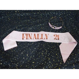 21st Pink Birthday Tiara and Sash Happy 21st Birthday Party Supplies 21st Birthday Glitter Satin Sash and Crystal Tiara Princess Birthday Crown for Girls 21st Birthday Party Decorations