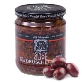 Sable & Rosenfeld Spicy Olive Bruschetta in a Jar 16 oz (Pack of 1), Kalamata Mediterranean Sandwich Spread with Peppers and Olive Oil, Non-GMO, Gluten-Free