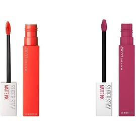 Maybelline New York Labial Liquido Matte Larga Duracion Superstay, Matte Ink 25 Heroine, 5 g + Labial liquido matte larga duracion superstay matte pink edition, pink pathfinder