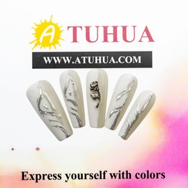 Handmade Press On Nails Medium Length Square, Hand Painted Reusable Gel UV Finished Pre Shaped False Nails for Women Heart Shaped Acrylic Diamond 10 Pcs/Set (White, One Size)