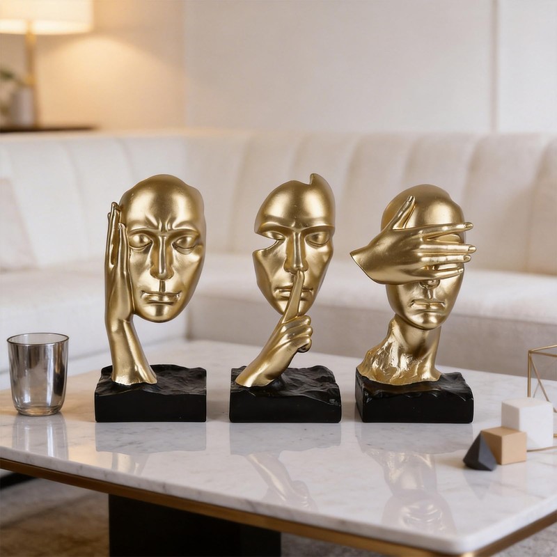 XIAOMAGG Thinker Statue Set of 3 See No Evil Hear