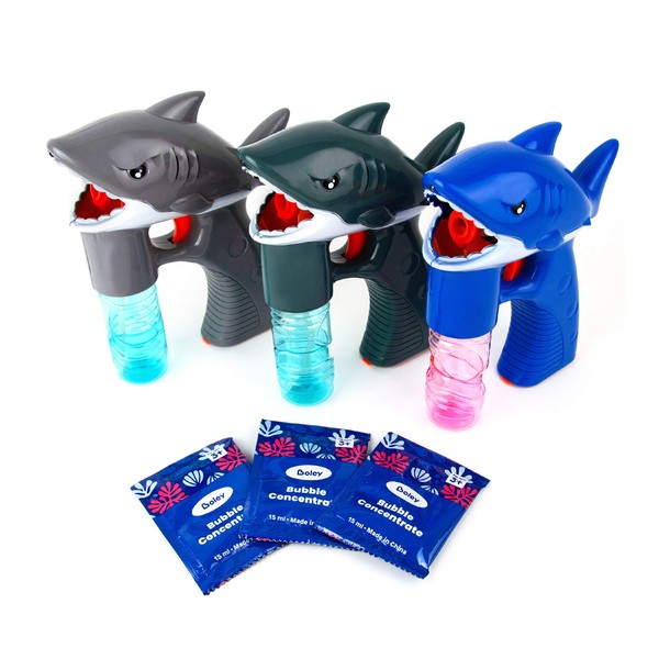 Boley Shark Bubble Guns - 3 Pack Light-Up Bubble Gun for Kids & Toddlers - Sharks Bubble Blower Blaster Machine Shooter for Boys & Girls