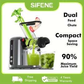 SiFENE Compact Cold Press Juicer, Single-Serve Slow Masticating Juicer for Small Families, Easy to Clean, Anti-Clog, Quiet Motor, Safe for Kids, BPA Free, Minimalist Kitchens