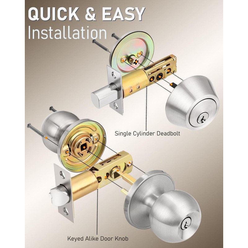 Brotima 3 Pack Keyed Entry Door Knob and Single Cylinder