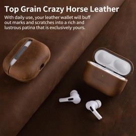 Belemay for AirPods Pro (1st Generation) Case, Compatible with MagSafe, Premium Crazy Horse Leather [Vintage Aesthetic] - Unique Patina - Comfort Grip - Compatible with AirPods Pro Case (2019), Brown