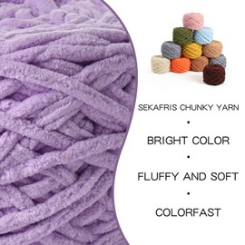 3 Pack Fluffy Chenille Chunky Yarn for Crocheting 100g(65.6yd) - Baby Yarn for Crocheting Soft - Velvet Yarn for Crochet Blanket - Amigurumi Crochet Yarn (Purple)