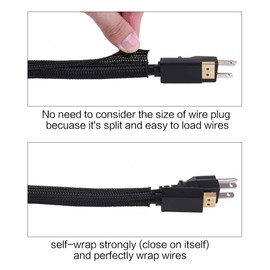 Keco 25ft – 1 inch Cable Management Sleeve Wire Loom Cord Protector – Self Wrap Cable Sleeve Split Sleeving Cord Organizer For TV Computer Automotive Office Home Entertainment – Black