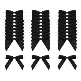 Penta Angel Twist Tie Bows for Treat Bags 30Pcs 2.5” Premade Satin Ribbon Bows Flowers Decorations for Craft Gift Wrapping Birthday Wedding Christmas Party Favors Decor (Black)