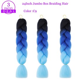 Jumbo Box Braiding Hair Extensions 24 Inch Colored Braiding Hair 3 Packs Ombre Twist Crochet Braids Hair Extension for Women High Temperature Synthetic Fiber(24",C9)