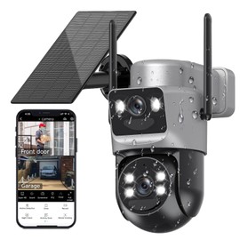 Kurain 6MP Solar Security Camera Wireless Outdoor, 2.4ghz & 5ghz WiFi, Panoramic & Tracking Dual Lens 2-in-1 Home Security Camera with Color Night Vision, Auto Tracking, Human Detection, Siren,360°PTZ