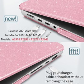 Tuiklol for MacBook Pro 14 inch Case 2023-2021 Release M3 A2992 A2918 M2 A2779 M1 A2442 Pro/Max Chip,Hard Shell Case+Keyboard Cover+Screen Protector for MacBook Pro 14" with Touch ID,Sparkly Pink