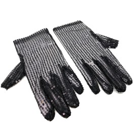 Cadoline Black Womens Sequin Polyester Fancy Dress Gloves 22cm
