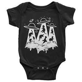Threadrock Baby Dinosaur Alien Abduction Infant Bodysuit 24 Months Black