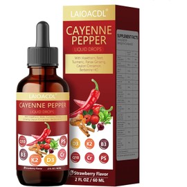 Cayenne Pepper Drops + Berberine Supplement with Ceylon Cinnamon, Vitamin D3 K2 B3, Turmeric, CoQ10, Beetroot, Panax Ginseng, Hawthorne Berry, Chromium, CLP-1 Support
