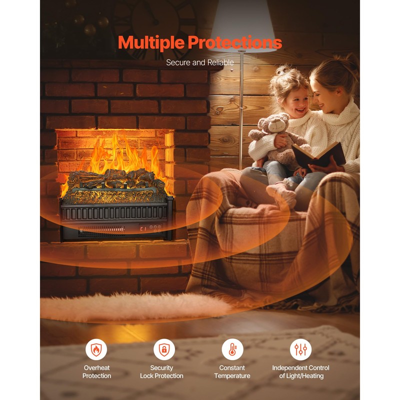 VEVOR 20 Inch Electric Fireplace Log Heater, Fireplace Insert with