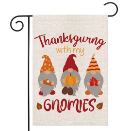 LARMOY Banderas de jardín de Acción de Gracias para exteriores, gnomos de agradecimiento de otoño con calabazas, banderas de patio, pequeña decoración de jardín de temporada para césped rústico al aire última intervensión, 12 x 18 pulgadas, doble cara