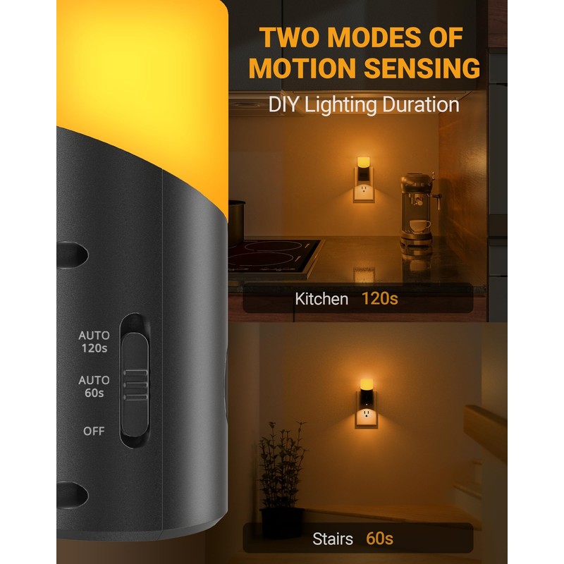Lyridz Amber Night Light with Motion Sensor, 1-150LM Dimmable Plug-in