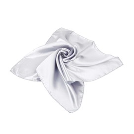 TrendsBlue Elegant Small Silk Feel Solid Color Satin Square Scarf 19.5", Silver