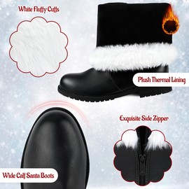 FancyFun Christmas Santa Boots, Santa Boots Men Christmas Santa Claus Boots for Men Wide Calf Costume Boots with White Fur 10-11