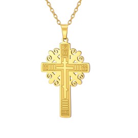EUEAVAN Russian Orthodox Cross Necklace Orthodox IC XC NIKA Cross Necklace Jesus Crucifix Bizantine Cross Pendant Christian Orient Cross Retro Religious Jewellery, Stainless Steel, No Gemstone
