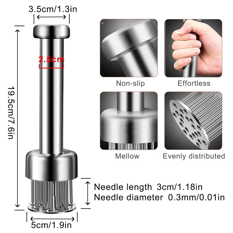 LMYKH Meat Tenderiser Stainless Steel, Manual Steak Hammer, Schnitzel Tenderiser,