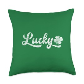 Lucky Green Shamrock Retro St Patricks Day Throw Pillow