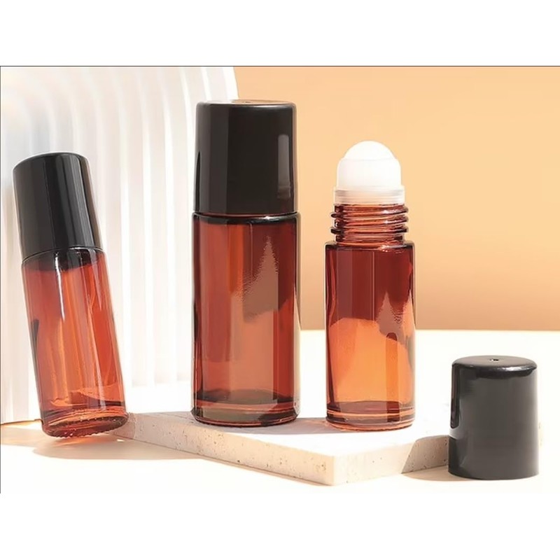 ZGLUZP 2 Pcs 50ml Brown Glass Essential Oil Roller Refillable