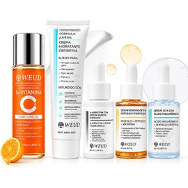 WEUD Skin Care Coreano 5 En 1 Kit, con 1 Crema Hidratante Centella Niacinamida + 1 Tonico 5X Vitamina C Activa + 1 Serum Centella Asiatica + 1 Suero Arbutina + 1 Suero Péptidos Propóleo