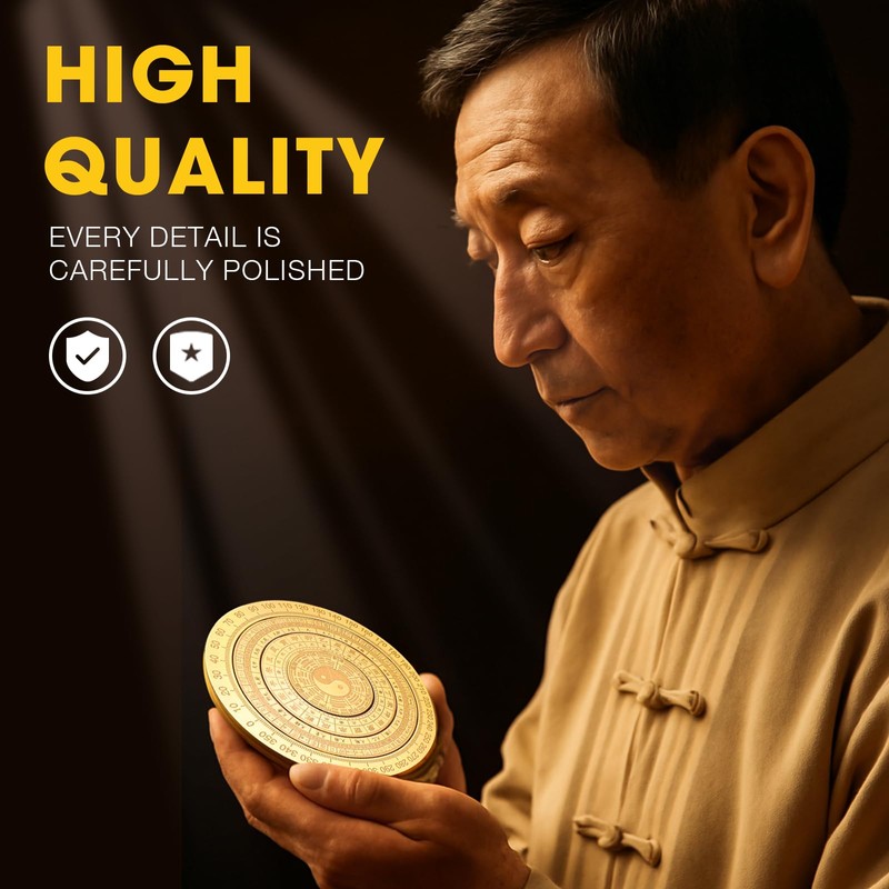 Feng Shui Golden Compass, Solid Brass Bagua Feng Shui Luo