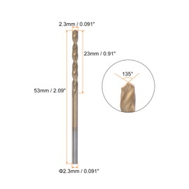 sourcing map Twisted Drill Bits 2.3 mm Titanium Coated (HSS-E) M42 High Speed Steel 8% Cobalt Straight Shank for Stainless Steel Aluminium Alloy Metal Pack of 3
