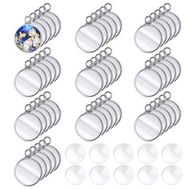 Hicarer 200 Pieces 12 mm Stainless Steel Round Blank Bezel Set, Including 100 Pendant Trays 100 Glass Cabochon Trays Pendant Blanks for Jewelry Making DIY Findings