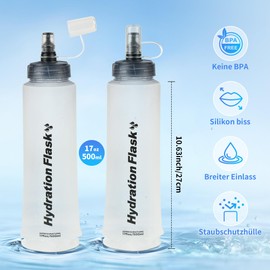 Luthando Foldable Water Bottle, Pack of 2, 500 ml Soft Flask, Ultralight Leak-proof Sports Bottle, BPA-Free Water Bottle for Camping, Outdoor, Hiking, Running, Marathon
