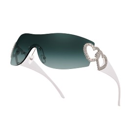 FEISEDY Rimless Y2K Sunglasses Heart for Women Men Fashion Futuristic Wrap Around Oversized Trendy Shield B2981