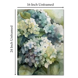 Green Hydrangea Canvas Wall Art Aesthetic Flower Painting Abstract Botanical Prints Watercolor Hydrangea Wall Art Green Flower Pictures Elegant Green Wall Art Hydrangea Flower Painting 16x24in No Frame