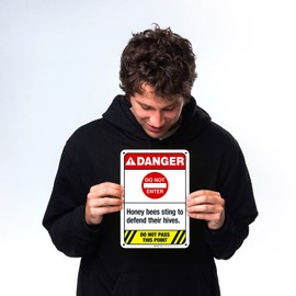 Sigo Signs, Do Not Enter Honey Bees Sting to Defend Their Hives Do Not Pass This Point Sign, 10x7 Inches, Rust Free .040 Aluminum, Fade Resistant, Made in USA