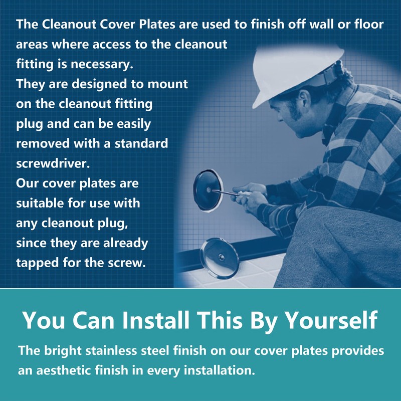 7" Decorative Cleanout Access Covers Plate, Flat Design Cover and