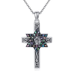 ONEFINITY Star of David Cross Necklace Sterling Silver Celtic Cross Pendant Necklace Religious Jewellery Gifts for Women Men