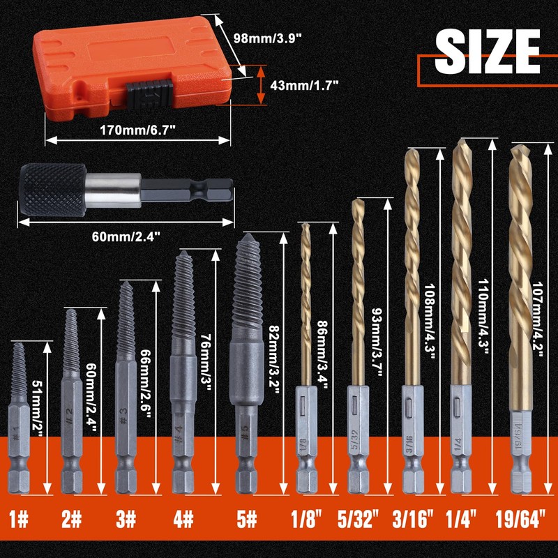 LEONTOOL 11Pcs Easy Out Screw Extractor Set, Titanium Coating Left